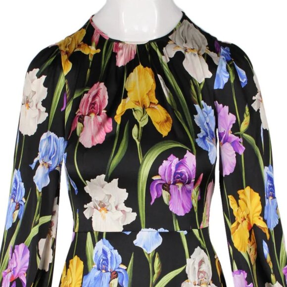 Dolce & Gabbana Iris Print Stretch Silk Midi Dress 38 2 - Picture 7 of 16